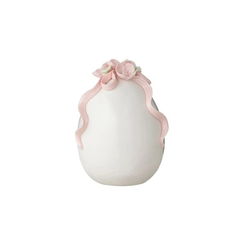 Uovo in Porcellana Bianca con Fiocco Rosa 10 h cm - L'arte di Nacchi