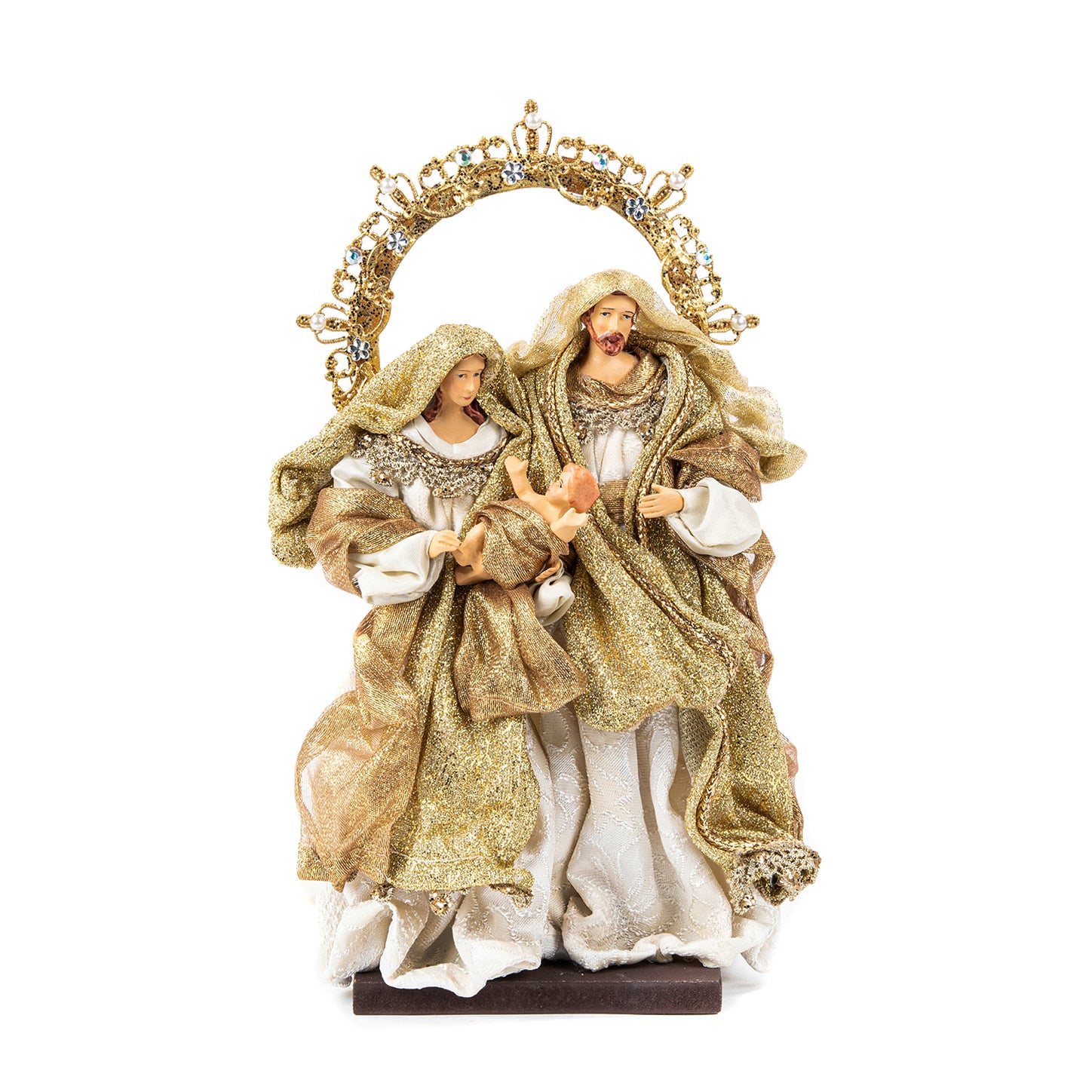 Natività in Resina e Tessuto con Dettagli Oro e Bronzo 26 h cm