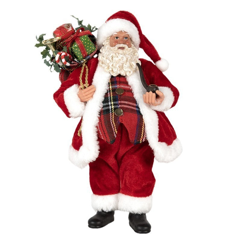 Babbo Natale in Resina con Abito Rosso e Panciotto Tartan 27 cm - Clayre e Eef
