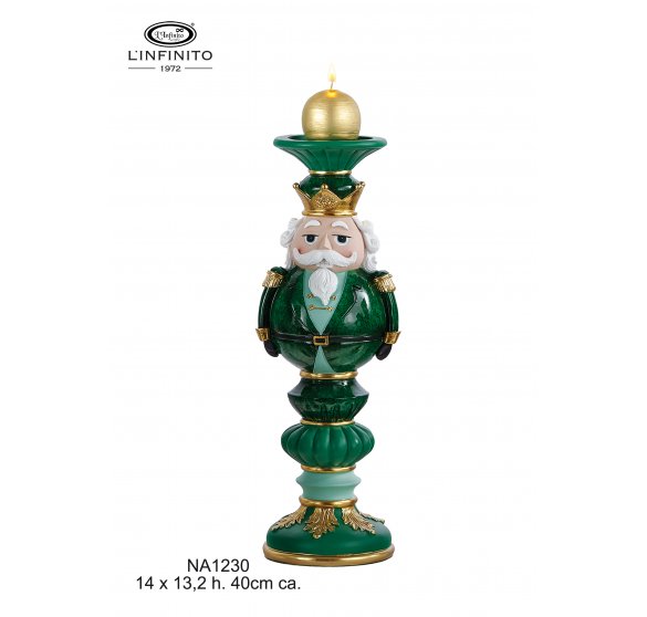 Babbo Natale Porta Candela Verde con Dettagli Oro  40 cm - L'Iinfinito