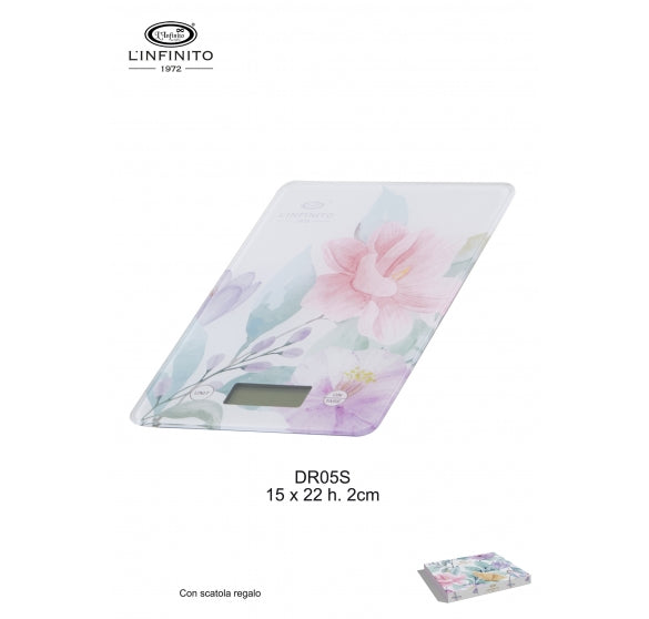 Bilancia Rettangolare in Vetro con Decoro Floreale 15x22 cm - L'Infinito