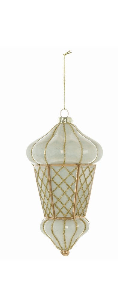 Decorazione Natalizia in Vetro Avorio con Dettagli Oro 13 cm