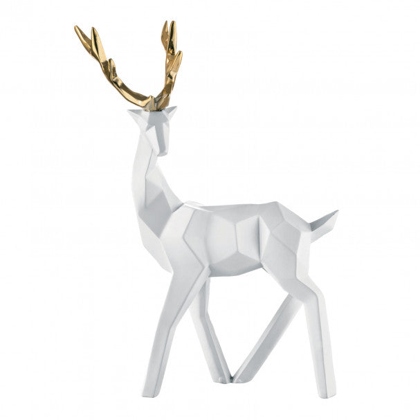 Renna in Marmorino Bianco con Corna Oro  30 cm (h) - Bongelli Preziosi