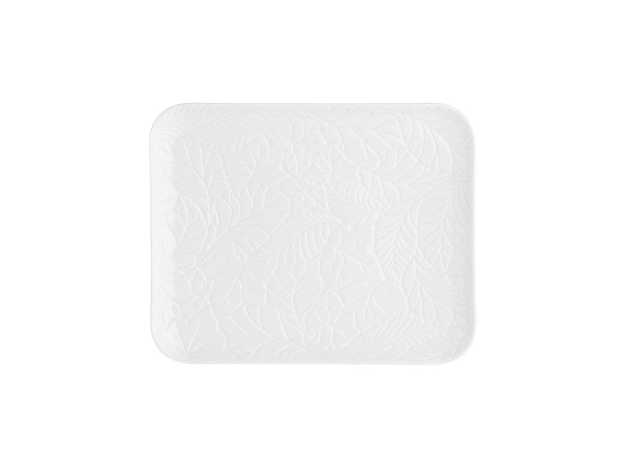 Vassoio Rettangolare con Decori Foglia in Rilievo 20x15 cm – La Porcellana Bianca