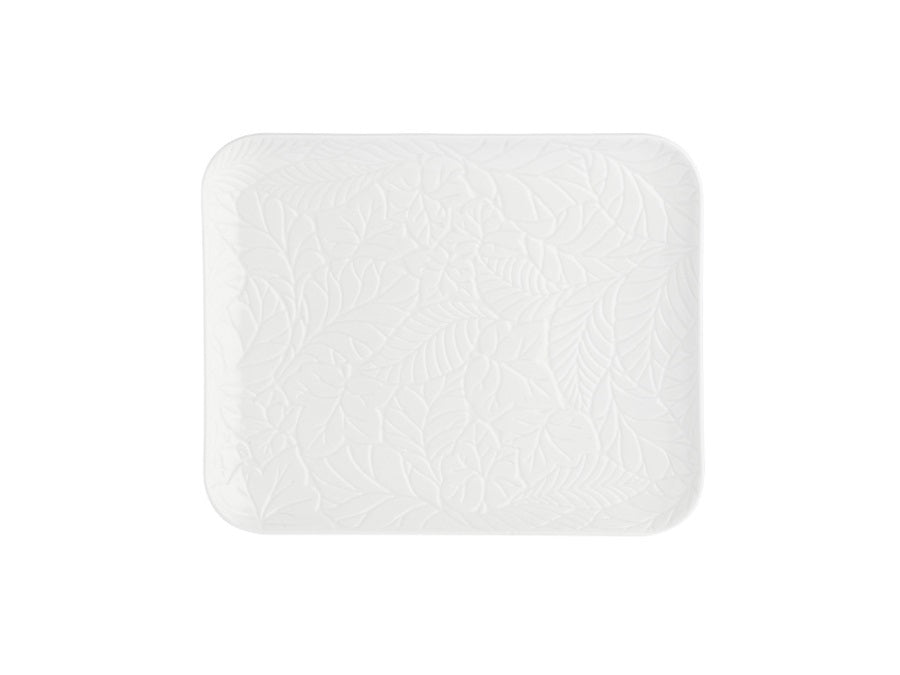 Vassoio Rettangolare con Decori Foglia in Rilievo 24,5x20 cm – La Porcellana Bianca