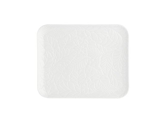Vassoio Rettangolare con Decori Foglia in Rilievo 24,5x20 cm – La Porcellana Bianca