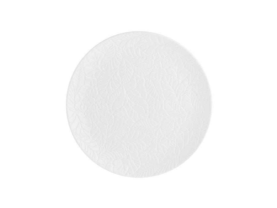 Vassoio Rotondo Ø34 cm con Decori Foglia in Rilievo – La Porcellana Bianca