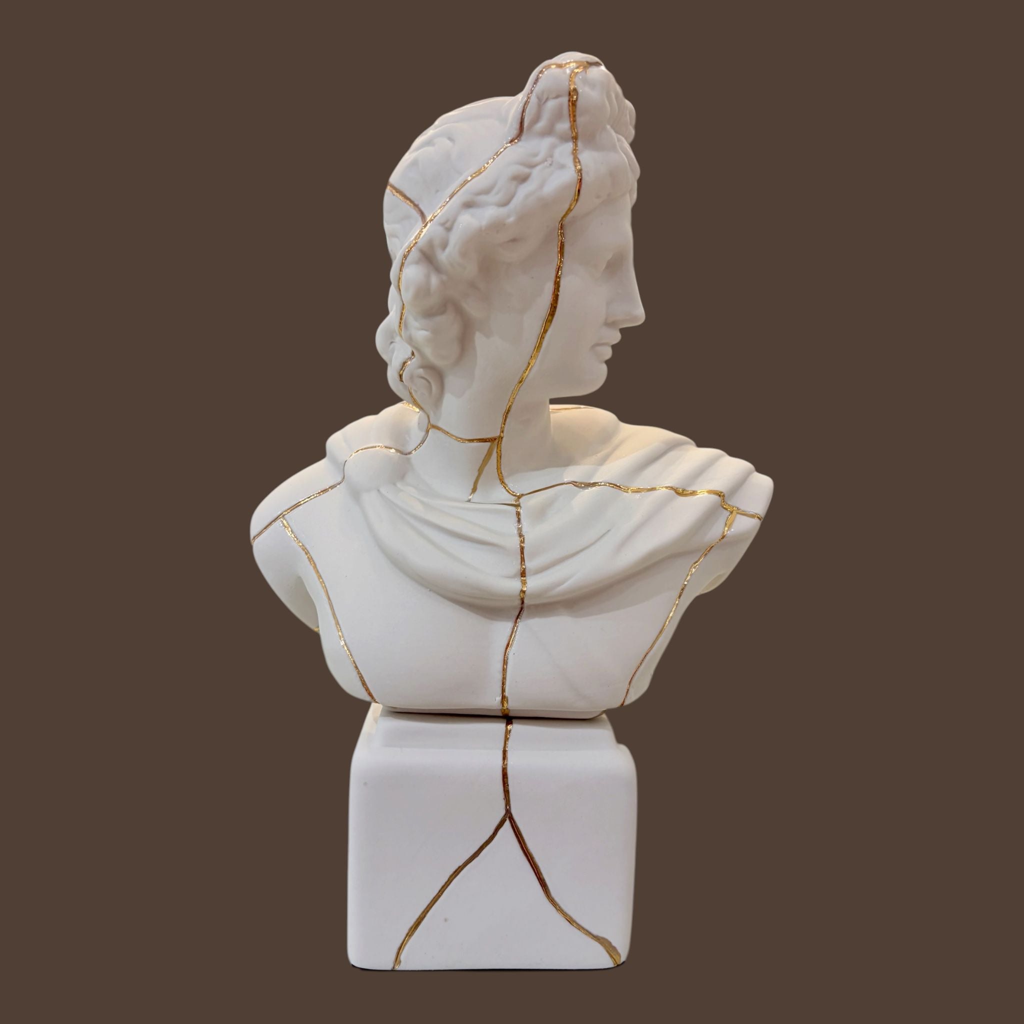 Busto Apollo in Porcellana con Crepe Oro 30 cm - Porcellane Sbordone