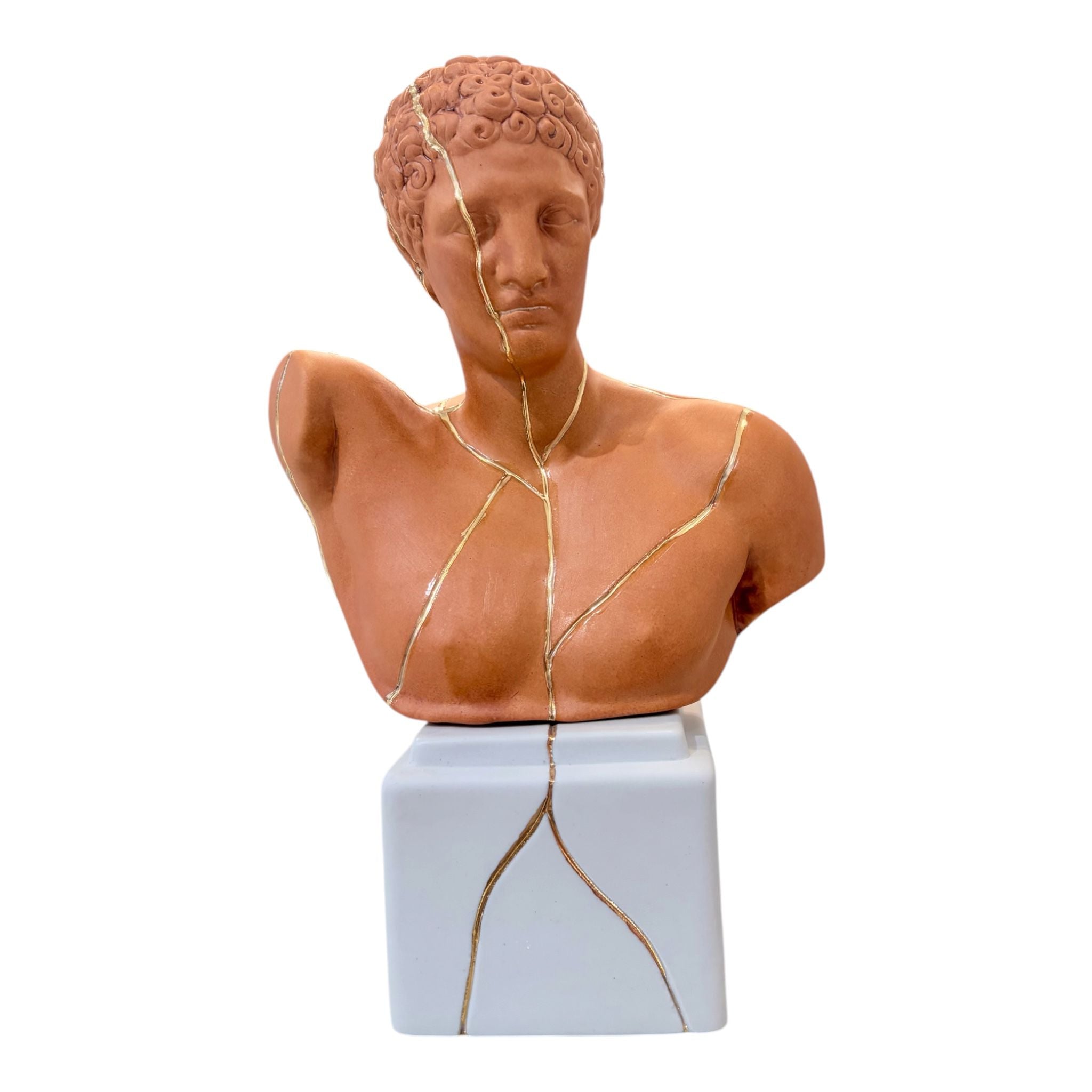 Busto di Ermes in Porcellana con Crepe Oro 30 cm - Porcellane Sbordone