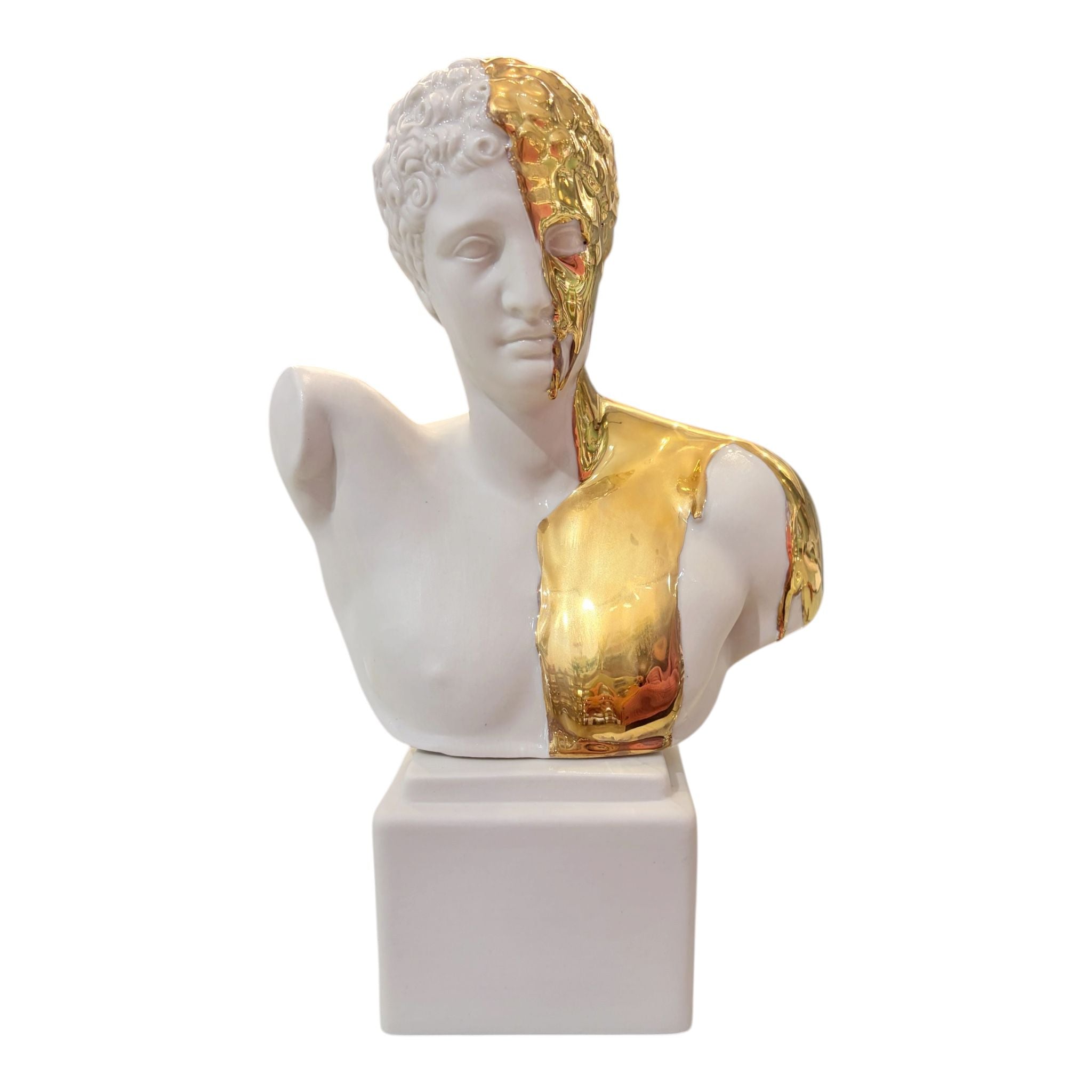 Busto di Ermes in Porcellana con Colatura Oro 30 cm - Porcellane Sbordone