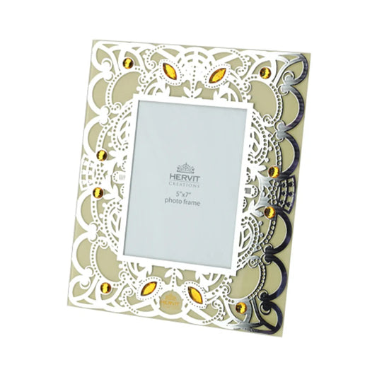 Porta Foto in Vetro Giallo con Decorazioni 24x29 cm– Linea "Byzantium" di Hervit