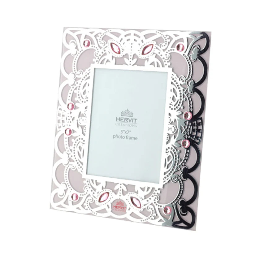 Porta Foto in Vetro Rosa con Decorazioni 24x29 cm– Linea "Byzantium" di Hervit