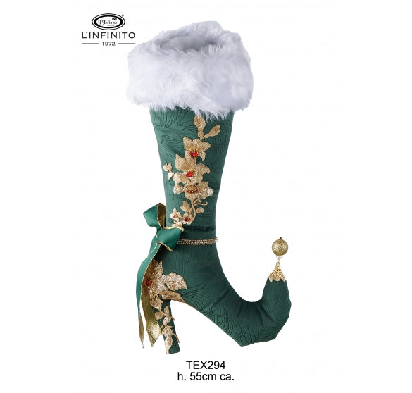 Calza con Tacco in Velluto Verde e Pelliccetta  55 cm - L'infinito