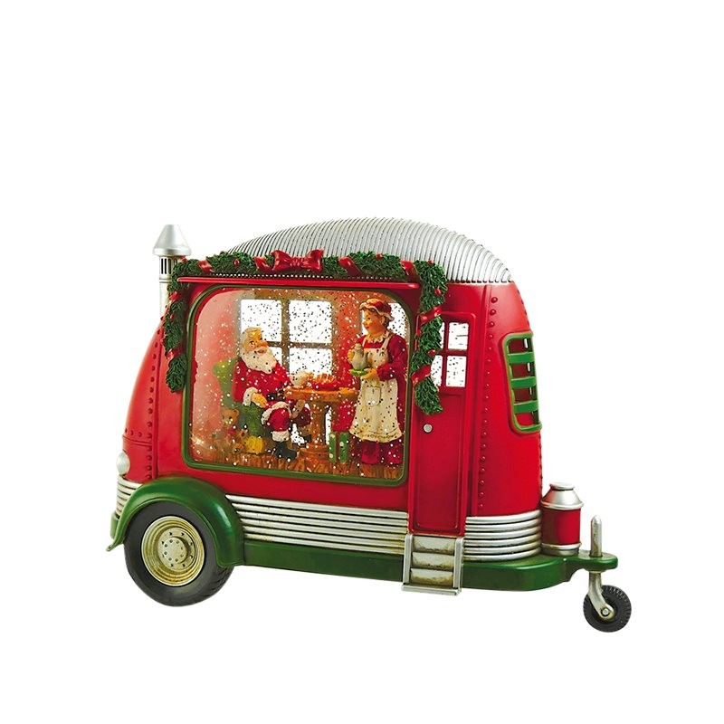 Camper con Babbo Natale e Signora con Glitter e Musica - Il Mondo dei Carillon