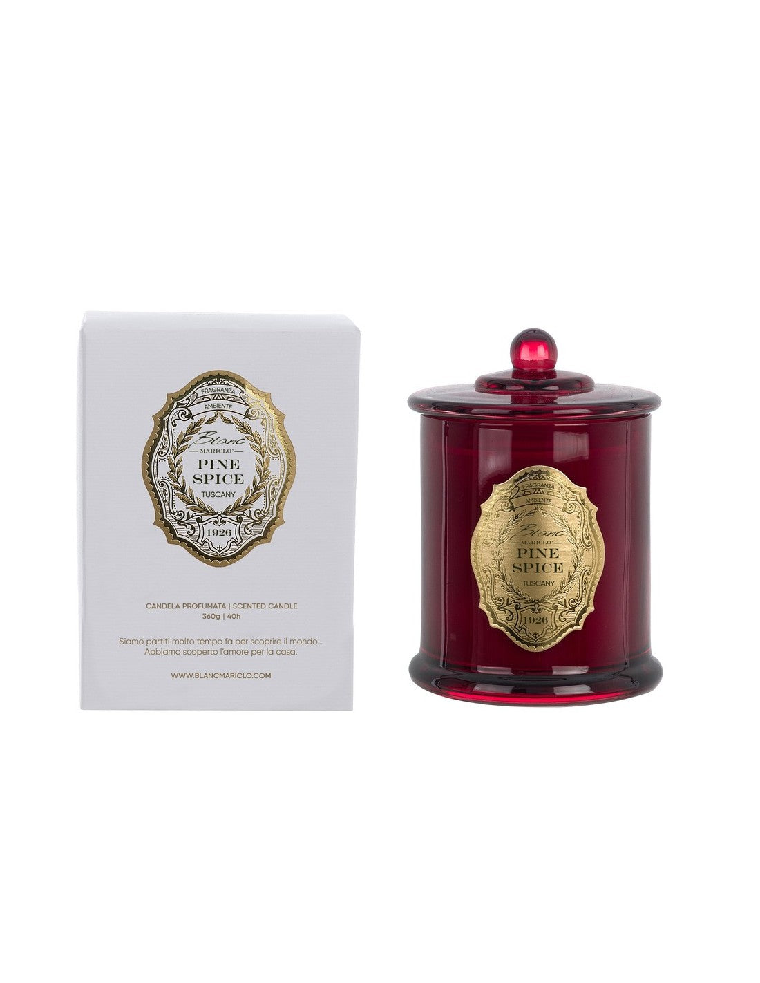 Candela Profumata Pine Spice in Vetro Rosso con Coperchio 360 g 40h – Blanc MariClò