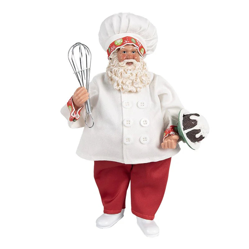 Babbo Natale in Resina in Versione Chef con Frusta e Torta 29 cm - Clayre e Eef