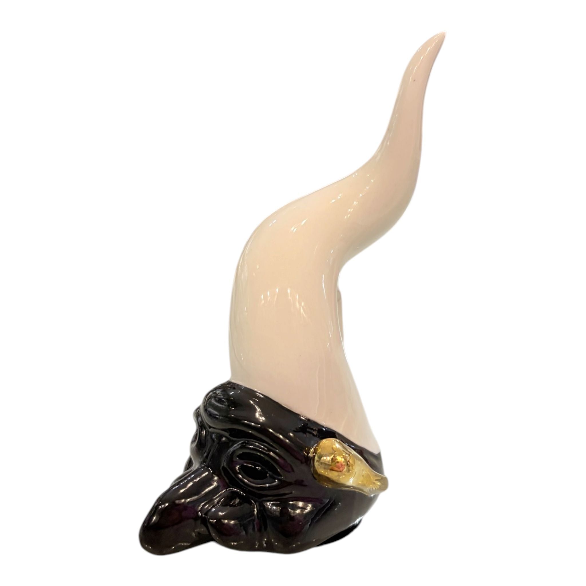 Corno Bianco in Porcellana di Capodimonte con Maschera 14 cm - Porcellane Sbordone