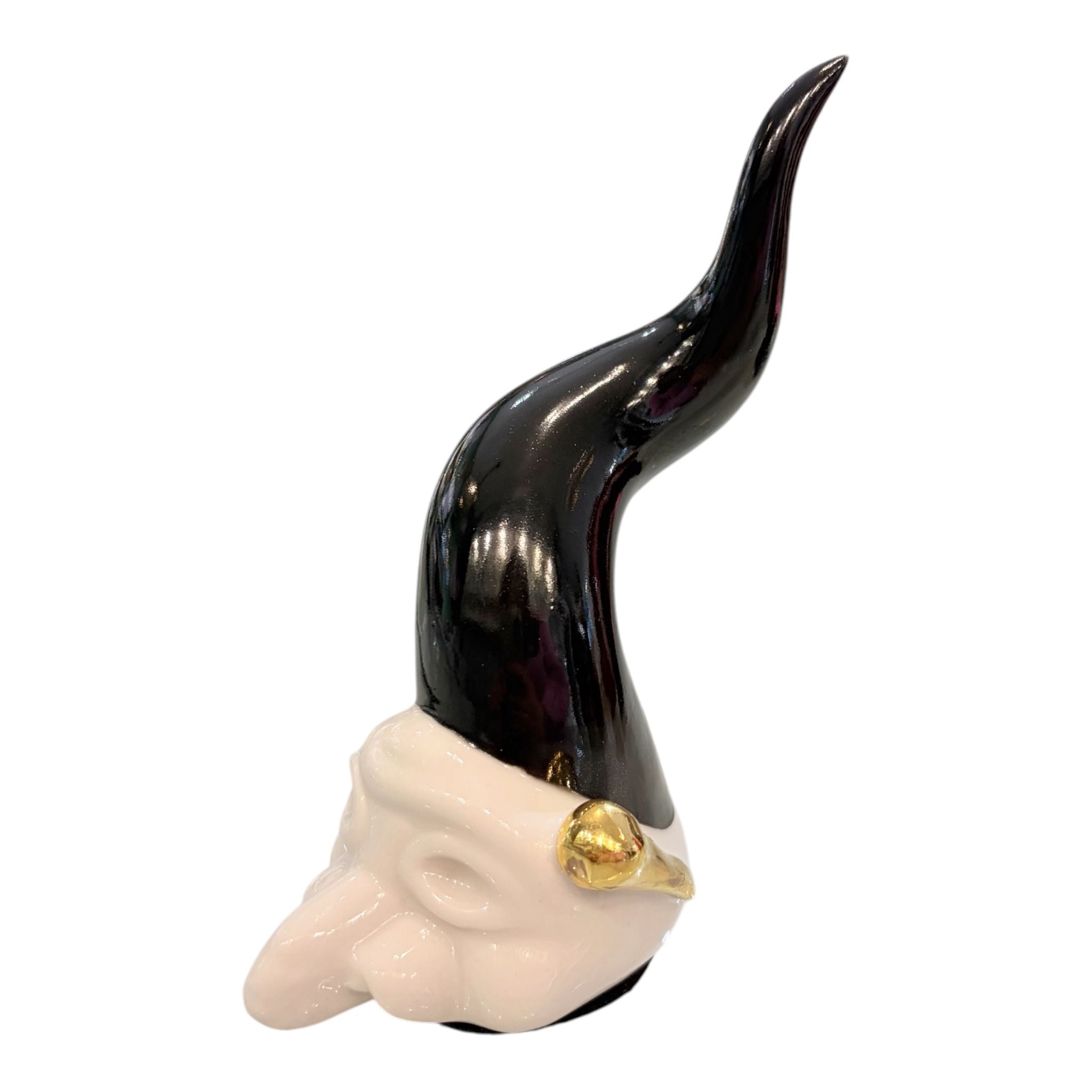 Corno Nero in Porcellana di Capodimonte con Maschera 14 cm - Porcellane Sbordone