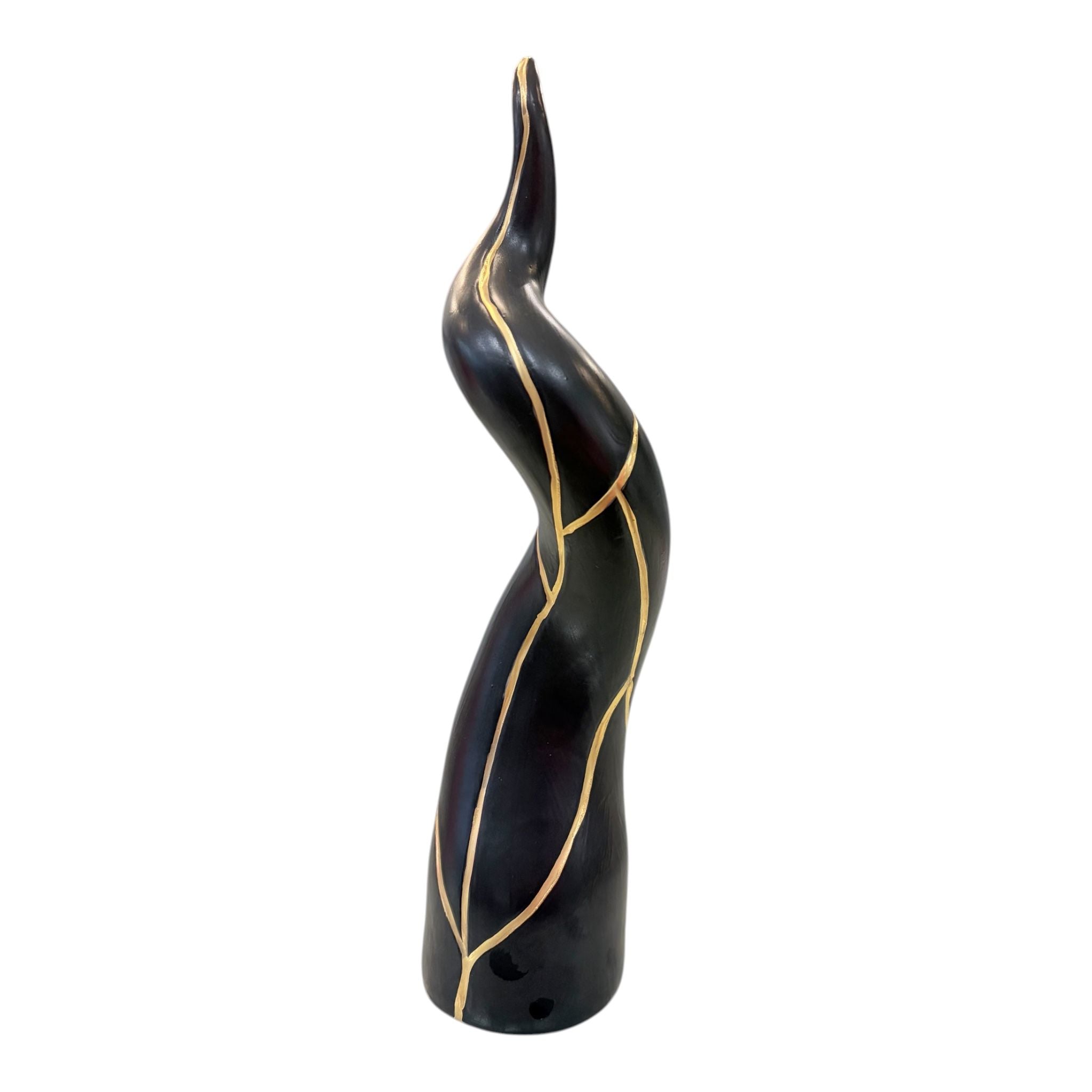 Corno in Porcellana di Capodimonte con Crepe Oro 27 cm - Porcellane Sbordone
