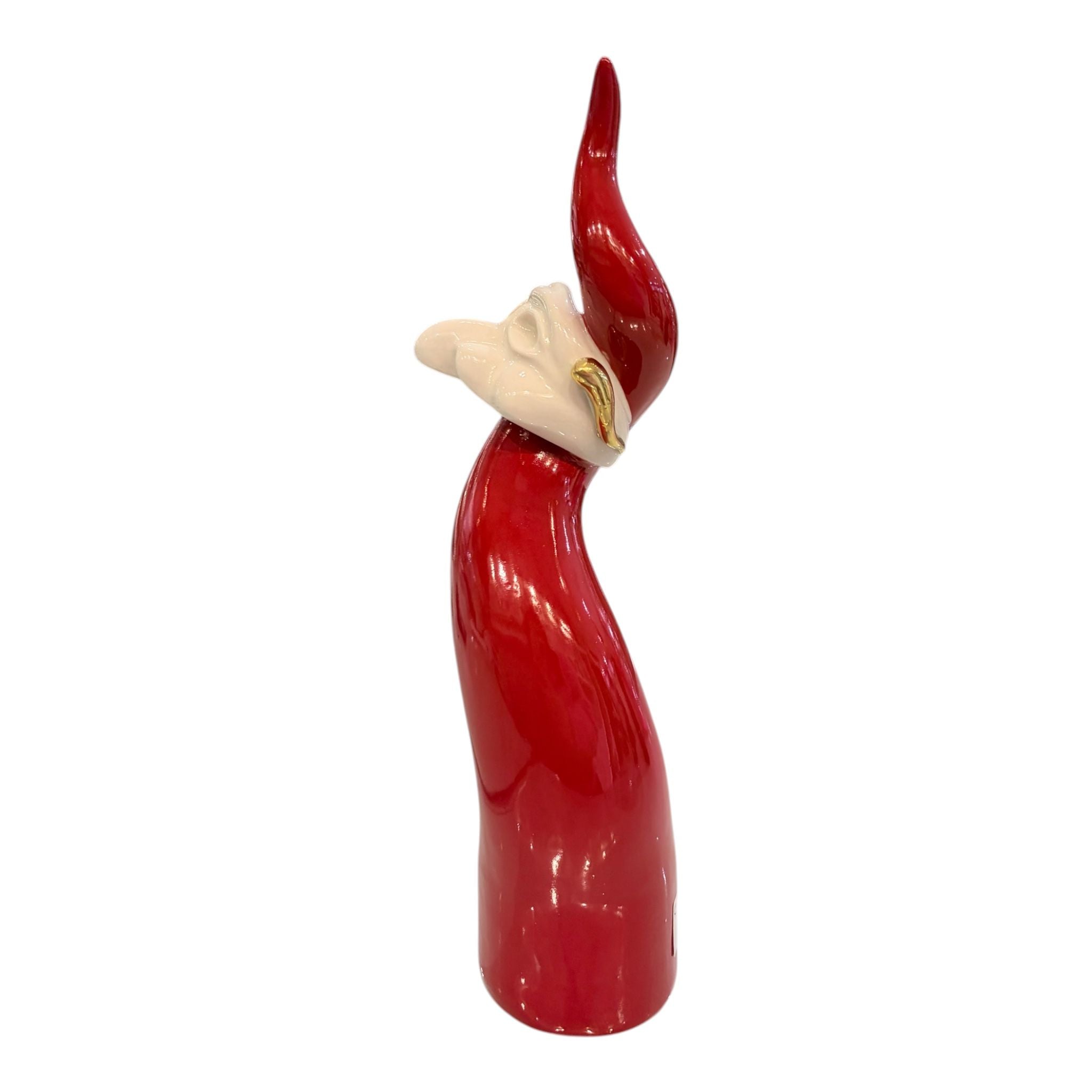 Corno in Porcellana Rossa con Decori Oro 27 cm - Porcellane Sbordone
