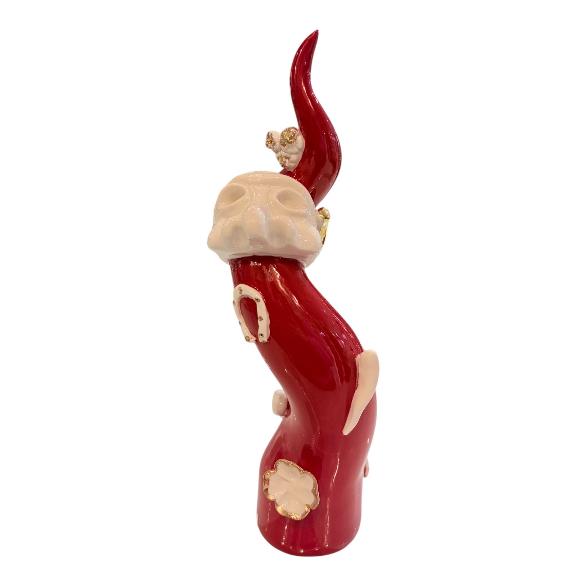 Corno in Porcellana Rossa con Decori  27 cm - Porcellane Sbordone
