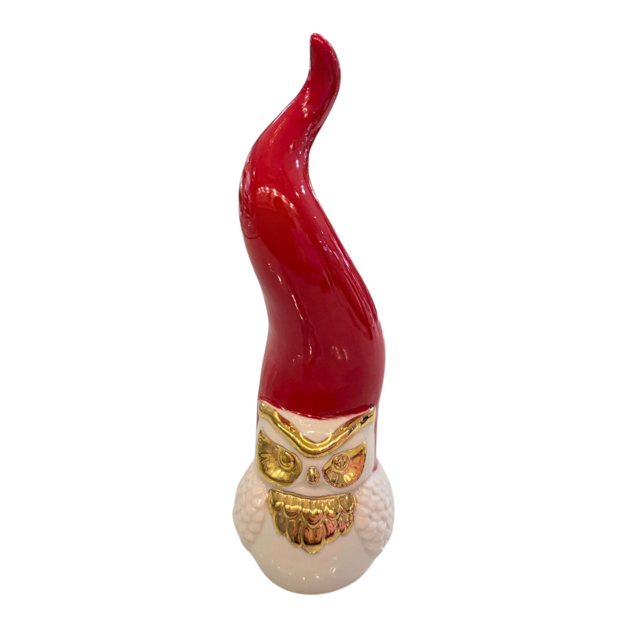Corno in Porcellana Rossa con Gufo 17 cm - Porcellane Sbordone