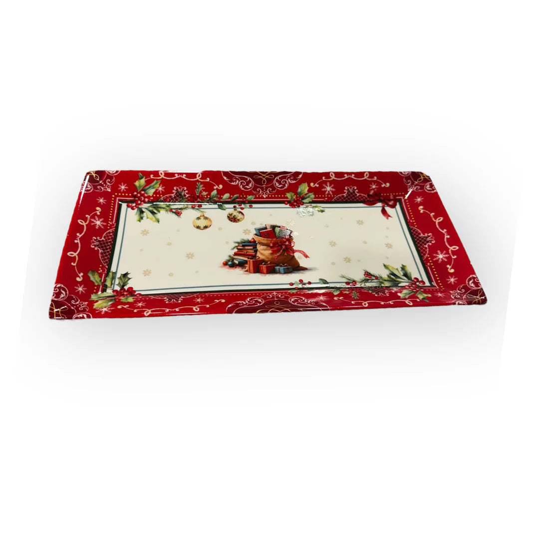 Vassoio Natalizio in Porcellana "Cadeaux" 31.5x15.5 cm  – Fade