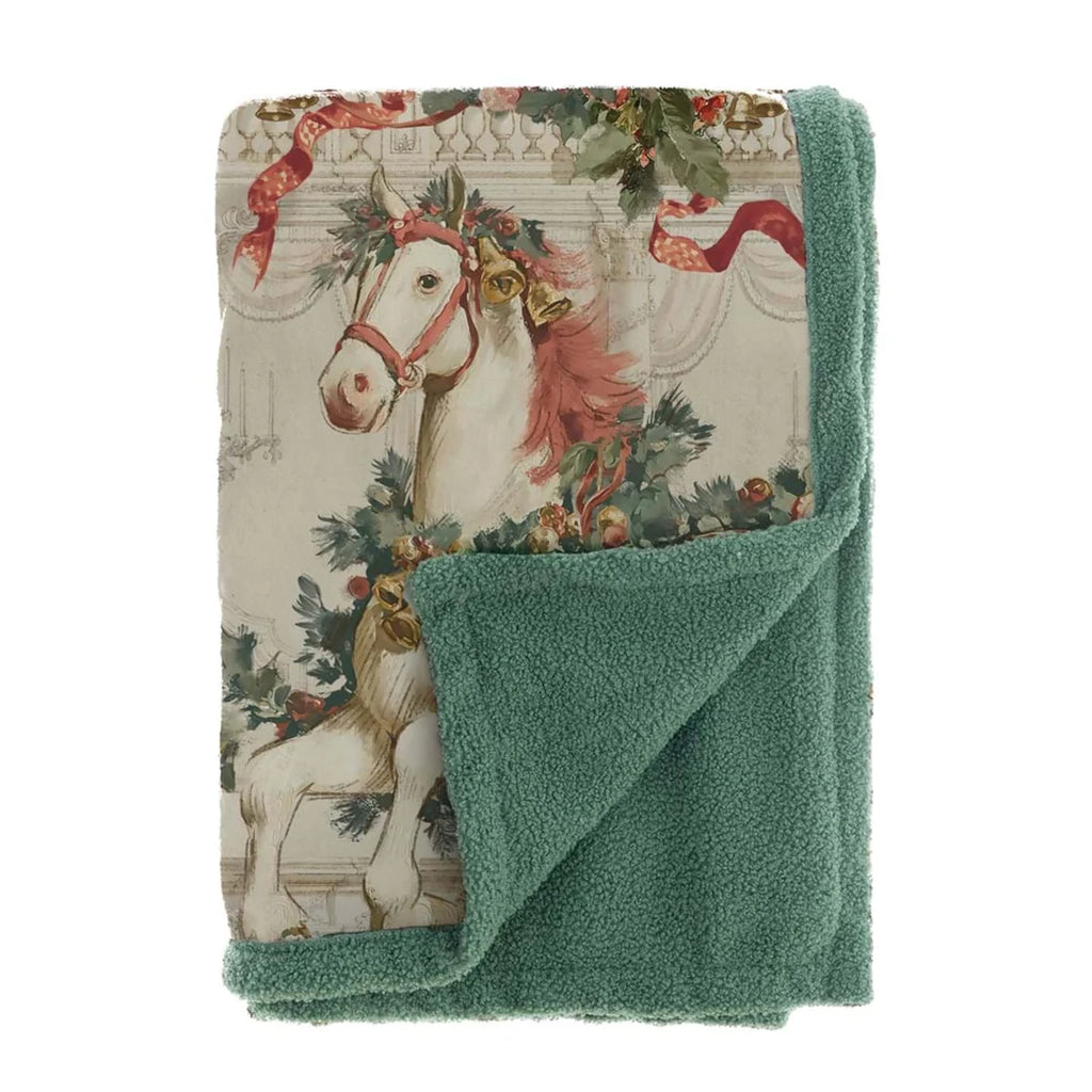 Plaid in Sherpa con Motivo Calessi 160x220 cm - Blanc Mariclò