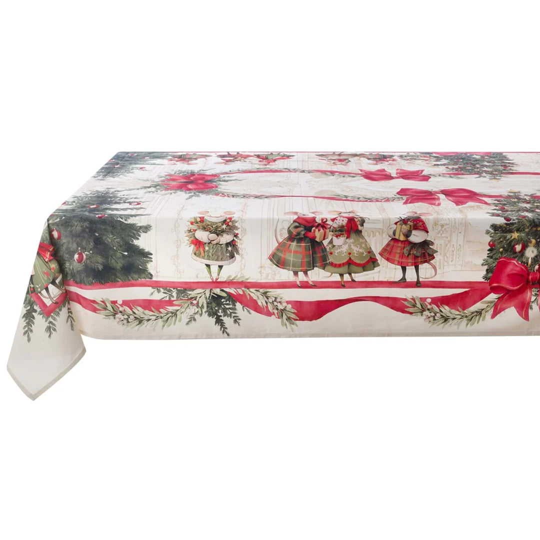 Tovaglia Rettangolare con Topini Favola di Natale Collection  160×350 cm- Blanc Mariclò