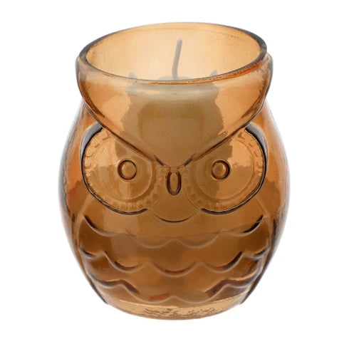 Candela Profumata in Vetro con Civetta e Fragranza Oud h 9 cm - Hervit