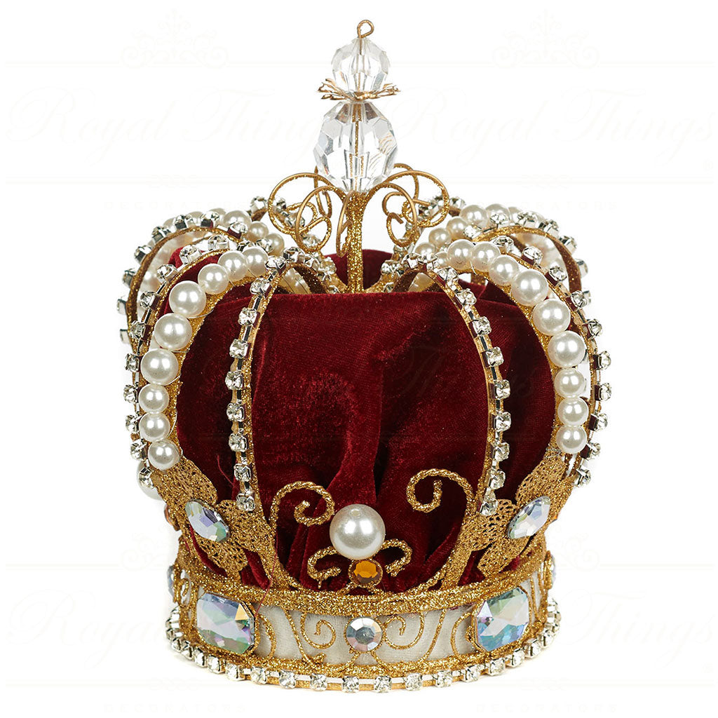 Puntale Albero Jewel Crown 22 cm in Metallo Oro con Perle e Velluto - Goodwill