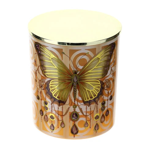 Candela Profumata Oud in Vetro con Decori Assortiti e Tappo Oro Ø9x10 cm 300 g - Hervit