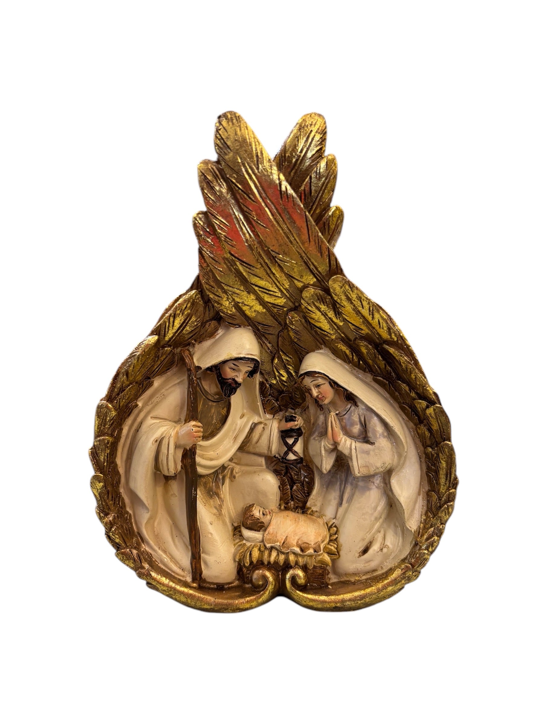 Statuetta Natività Racchiusa in Ali Dorate  16 h cm