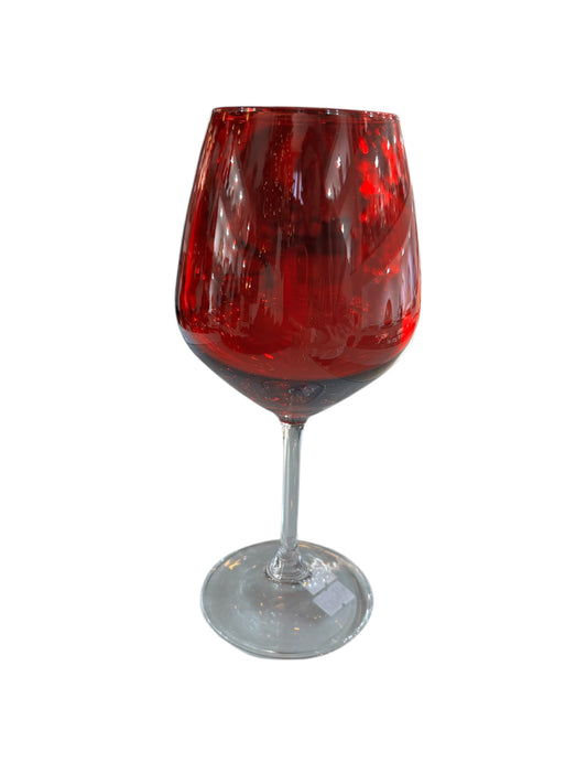 Set di 12 Calici da Vino in Vetro Rosso con Gambo Trasparente