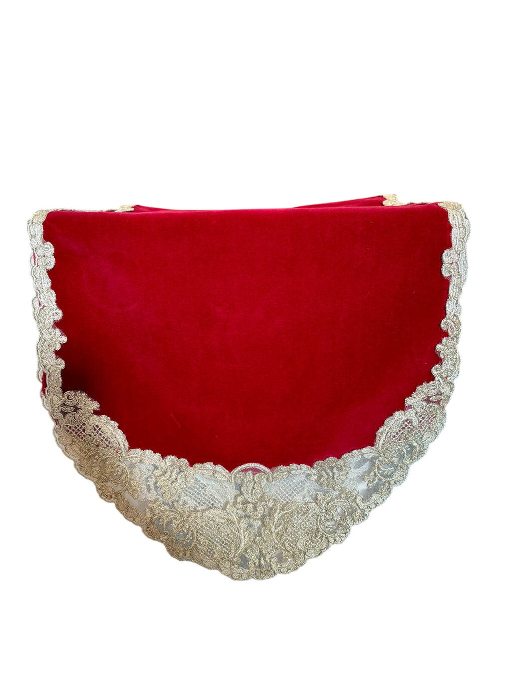 Runner Elegante in Velluto Rosso e Merletto Oro 140  cm