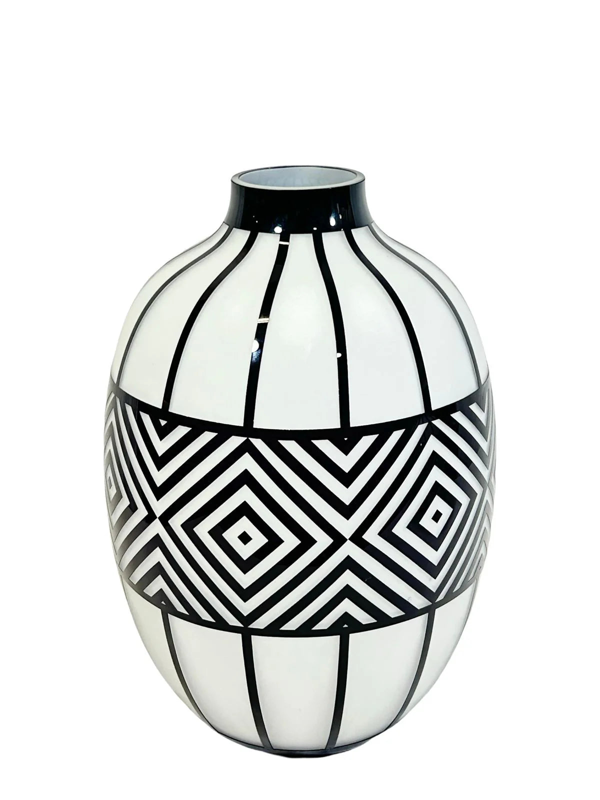 Vaso in Vetro Opaco con Decorazione Nera "Cage"  38 h cm - Hervit