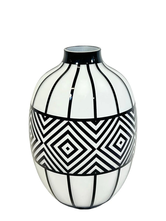 Vaso in Vetro Opaco con Decorazione Nera "Cage"  38 h cm - Hervit