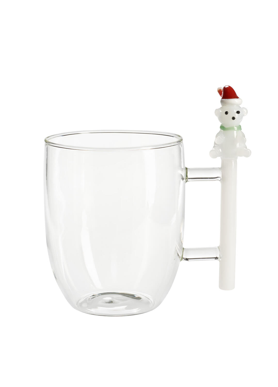 Tazza in Vetro Borosilicato con Manico Bianco e Decorazione Natalizia