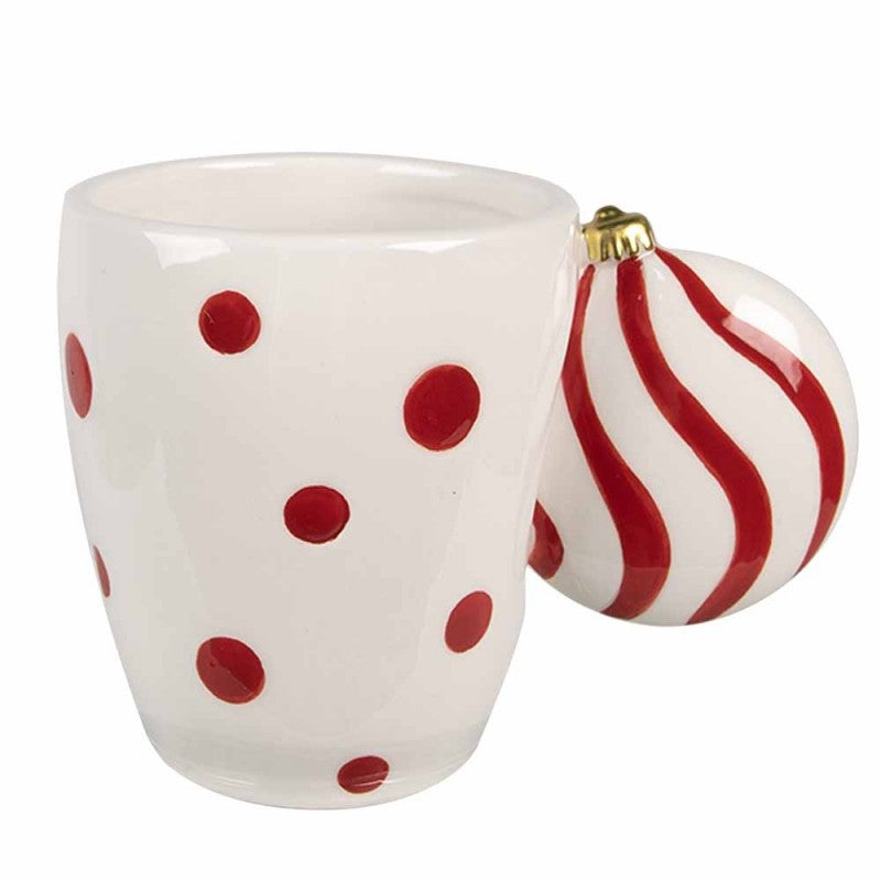 Tazza con Pois Rossi e Manico a Forma di Pallina in Ceramica 350 ml  – Clayre & Eef
