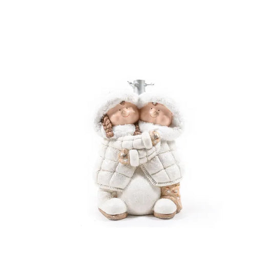 Base per Albero di Natale in Resina con Coppia di Gnometti - Altezza 45 cm