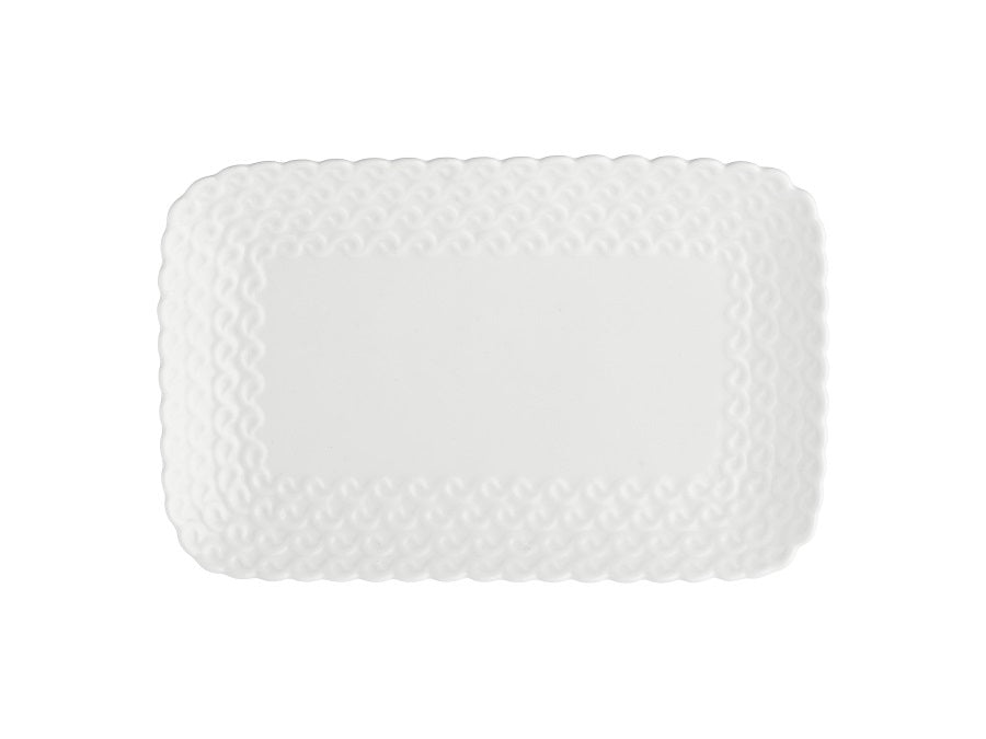 Vassoio Pasticceria 20x13 cm con Decori in Rilievo – La Porcellana Bianca