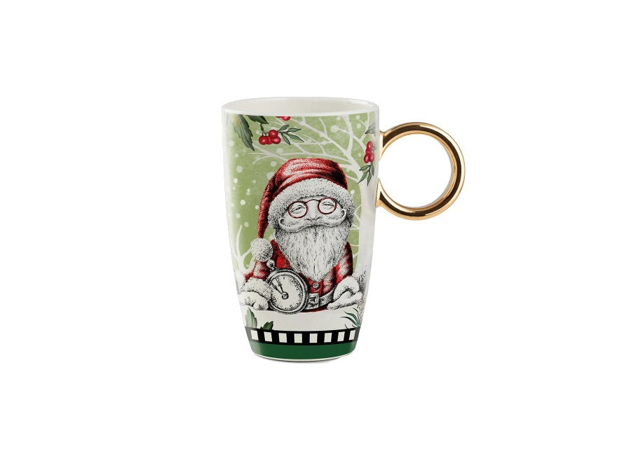 Mug Natalizia con Babbo Natale e Manico Dorato - 440 ml