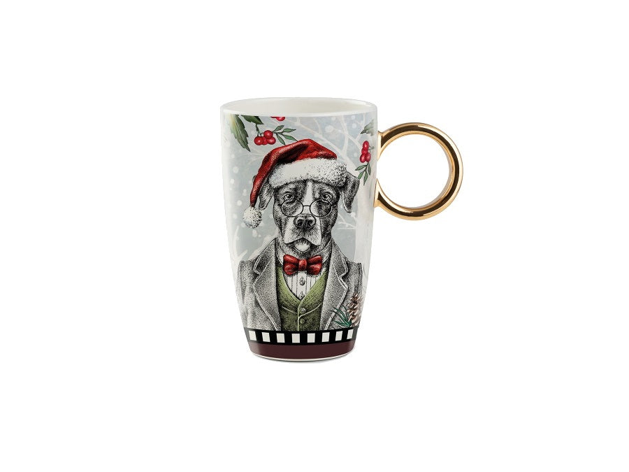 Mug Natalizia con Cane con Manico Dorato - 440 ml