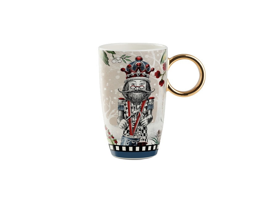 Mug Natalizia con Schiaccianoci e Manico Dorato - 440 ml