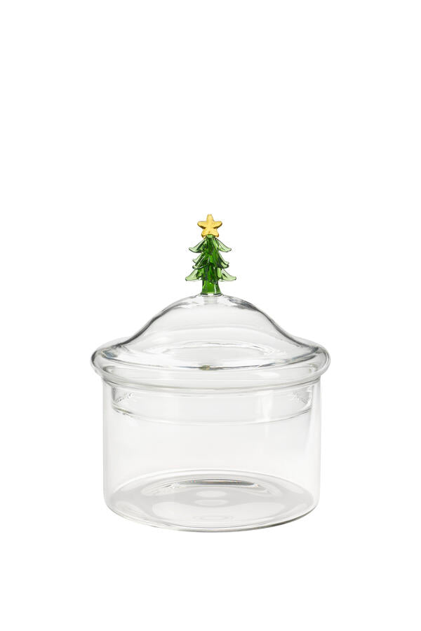 Barattolo in Vetro Borosilicato Trasparente con Albero di Natale