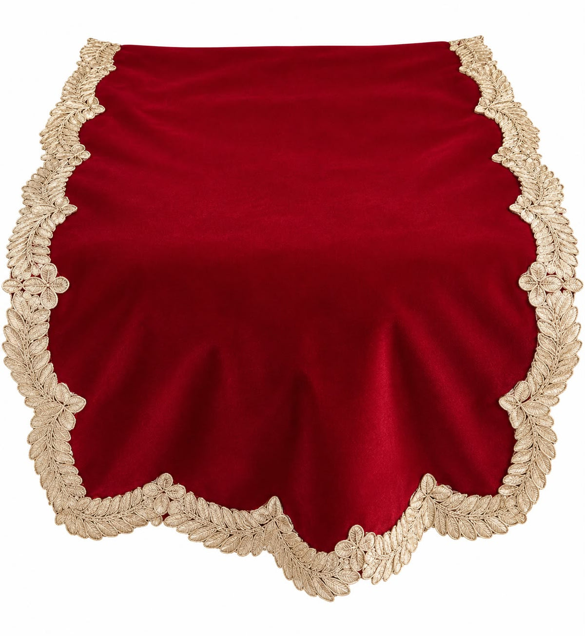 Runner in Velluto Bordeaux con Pizzo Oro 40x140 cm - Fiori di Lena