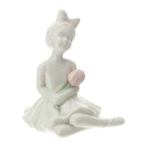 Ballerina in Porcellana Bianca con Tulipano 10 cm - Hervit