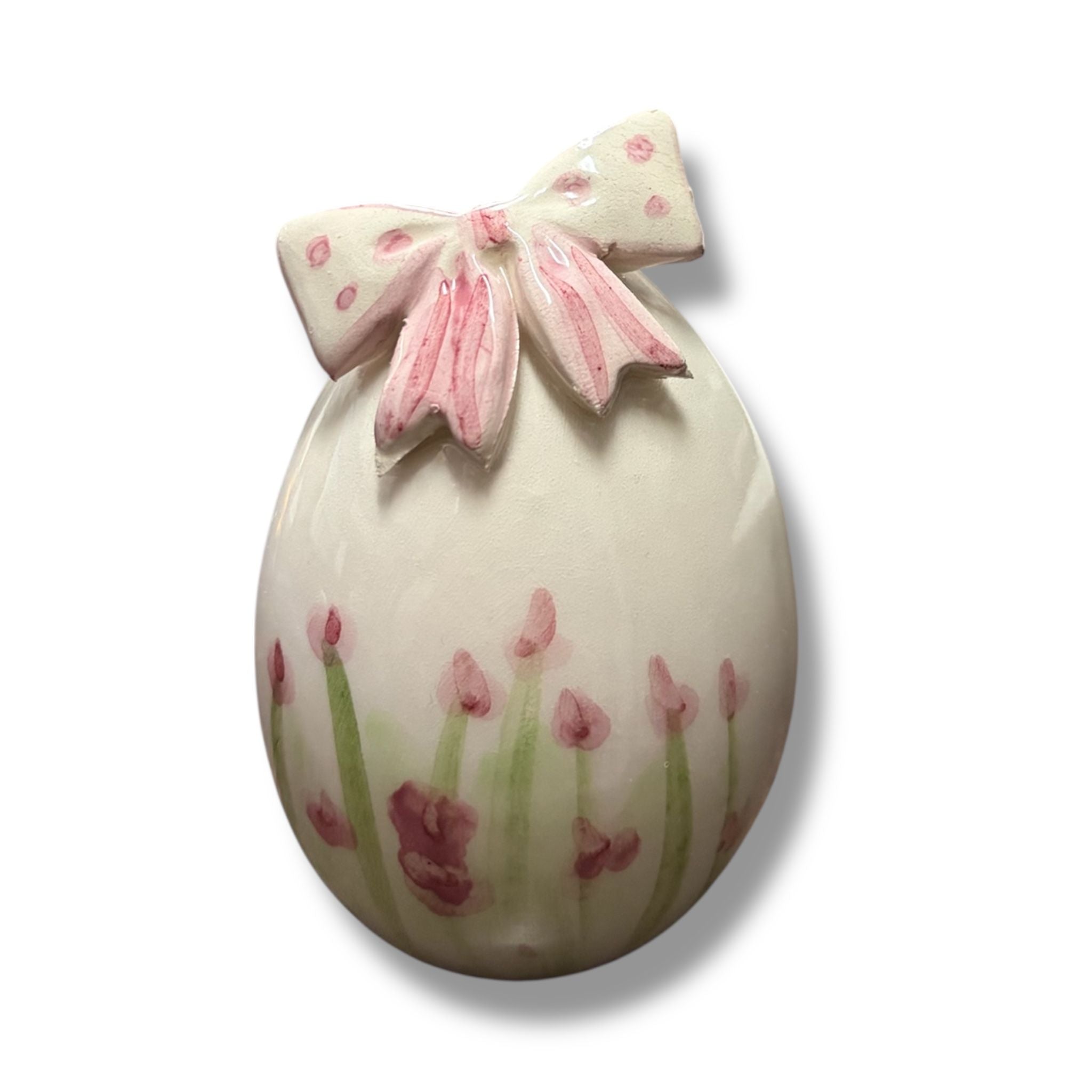 Uovo in Ceramica con Decorazioni a Mano e Fiore 3D