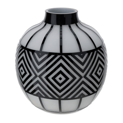 Vaso in Vetro Opaco  con Decorazione Nera  "Cage" 28 h cm - Hervit