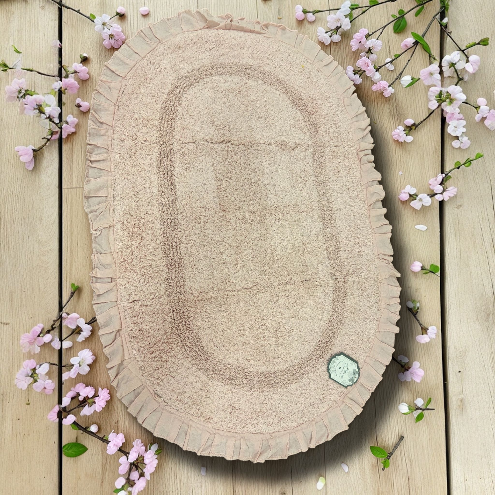 Tappeto Ovale Rosa in Spugna con Gala 50x80 cm - Blanc Mariclò
